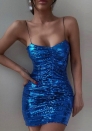 (Real Image)2022 Styles Women Sexy Spring INS Styles Blue Strap Mini Dress