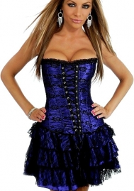 Purple Lace Up Ruffle Front Bandage Satin OverBust Bustiers & Corsets