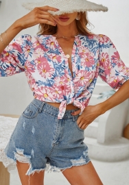 (Real Image)2022 Styles Women Sexy INS Styles Floral Bohemian Shirts Tops