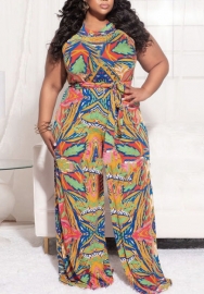 (Plus Size)(Real Image)2022 Styles Women Sexy INS Styles Print Jumpsuit