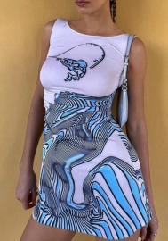 (Real Image)2022 Styles Women Sexy INS Styles Print Blue Mini Dress