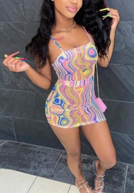 (Real Image)2022 Styles Women Fashion INS Styles Print Strap Mini Dress