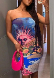 (Real Image)2022 Styles Women Fashion INS Styles Print Tube Mini Dress