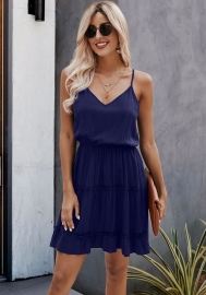(Real Image)2022 Styles Women Fashion INS Styles Solid Color  Bohemian Hem Mini Dress