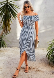 (Blackl)(Real Image)2022 Styles Women Fashion INS Styles Striped Bohemian Irregular Maxi  Dress