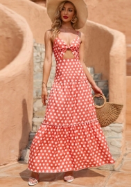 (Real Image)2022 Styles Women Fashion INS Styles Print Dot  Bohemian Maxi Dress