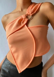 (Real Image)2022 Styles Women Fashion Summer TikTok&Instagram Styles Orange Single Shoulder Tank Tops