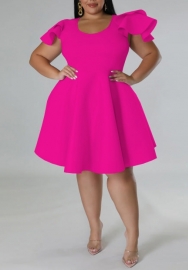 (Plus Size)(Rose)2022 Styles Women Fashion Summer TikTok&Instagram Styles Ruffle Hem Midi Dress