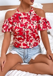 (Real Image)2022 Styles Women Fashion Summer TikTok&Instagram Styles  Floral Cold Shoulder Shirts