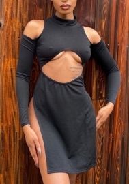 (Real Image)2022 Styles Women Fashion Summer TikTok&Instagram Styles Black Cut Out Club Long Sleeve Dress