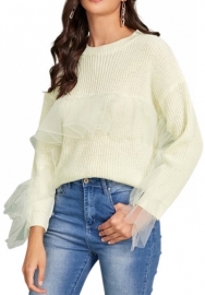 (Real Image)2022 Styles Women Fashion Summer TikTok&Instagram Styles Sweater Mesh Ruffle Long Sleeve Tops