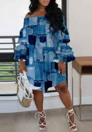 (Plus Size)2022 Styles Women Fashion Spring&Winter TikTok&Instagram Styles Print Off Shoulder Irregular Hem Mini Dress