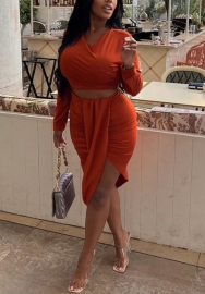 (Real Image)2022 Styles Women Fashion Spring&Winter TikTok&Instagram Styles Orange Two Piece Dress