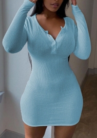 (Blue)2022 Styles Women Fashion Spring&Winter TikTok&Instagram Styles Front Button Long Sleeve Mini Dress