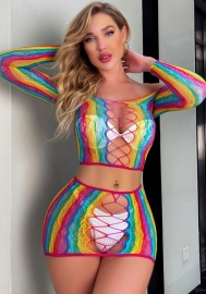 (Real Image)2022 Styles Women Sexy Spring&Winter TikTok&Instagram Styles Net Colorful Two Piece Dress