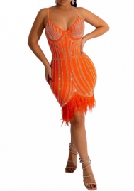 (Orange)2022 Styles Women Sexy Spring&Winter TikTok&Instagram Styles Sequin Tassel Mini Dress