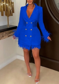 (Blue)2022 Styles Women Sexy Spring&Winter TikTok&Instagram Styles OL Front Button Mini Dress