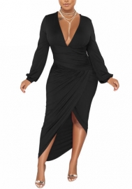 (Black)2022 Styles Women Sexy Spring&Winter TikTok&Instagram Styles V Neck Long Sleeve Irregular Maxi Dress