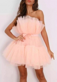 (Pink)2022 Styles Women Sexy Spring&Winter TikTok&Instagram Styles Ruffle Mesh Mini Dress