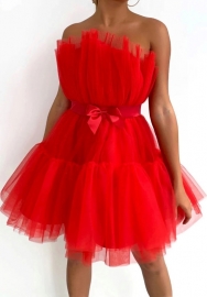 (Red)2022 Styles Women Sexy Spring&Winter TikTok&Instagram Styles Ruffle Mesh Mini Dress
