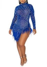 (Blue)2023 Styles Women Sexy&Fashion Spring&Summer TikTok&Instagram Styles Sequins Long Sleeve Irregular Mini Dress