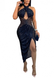 (Black)2023 Styles Women Sexy&Fashion Spring&Summer TikTok&Instagram Styles Sequins Halter Cut Out Midi Dress