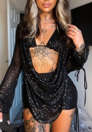 (Black)2023 Styles Women Sexy&Fashion Spring&Summer TikTok&Instagram Styles Sequin Long Sleeve Mini Dress