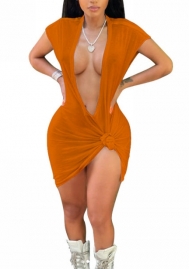 (Orange)2023 Styles Women Sexy&Fashion Spring&Summer TikTok&Instagram Styles Deep V Neck Mini Dress