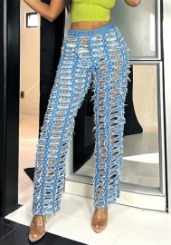 (Real Image)2023 Styles Women Sexy&Fashion Spring&Summer TikTok&Instagram Styles Ripped Hollow Jeans Long Pants