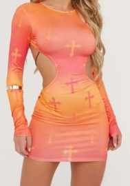 (Orange)2023 Styles Women Sexy&Fashion Spring&Summer TikTok&Instagram Styles Cut Out Long Sleeve Mini Dress