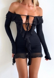 (Black)2023 Styles Women Sexy&Fashion Spring&Summer TikTok&Instagram Styles Off Should Ruffle Mini Dress