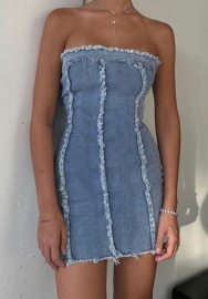 (Real Image)2023 Styles Women Sexy&Fashion Spring&Summer TikTok&Instagram Styles Jeans Tube Mini Dress