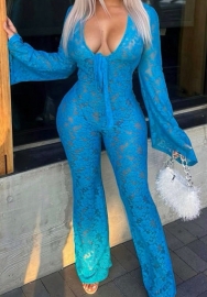 (Real Image)2023 Styles Women Sexy&Fashion Spring&Summer TikTok&Instagram Styles Blue Lace Jumpsuit