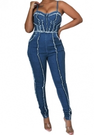 (Real Image)2023 Styles Women Sexy&Fashion Spring&Summer TikTok&Instagram Styles Blue Ripped Jumpsuit