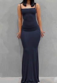 (Drak Blue)2023 Styles Women Sexy&Fashion Autumn/Winter TikTok&Instagram Styles Solid Color Maxi Dress
