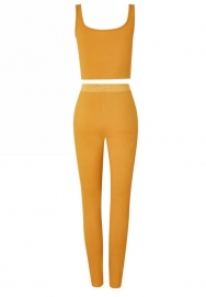 (Yellow)2023 Styles Women Sexy&Fashion Autumn/Winter TikTok&Instagram Styles Solid Color Two Piece Suit
