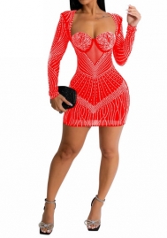 (Red)2023 Styles Women Sexy&Fashion Autumn/Winter TikTok&Instagram Styles  Sequins Long Sleeve Club Dress