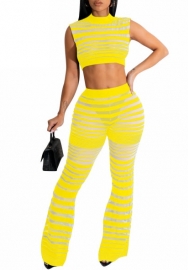 (Yellow)2023 Styles Women Sexy&Fashion Autumn/Winter TikTok&Instagram Styles  Mesh Two Piece Suit