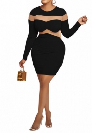 (Black)2023 Styles Women Sexy&Fashion Autumn/Winter TikTok&Instagram Styles  COntrast Color Long Sleeve Mini Dress
