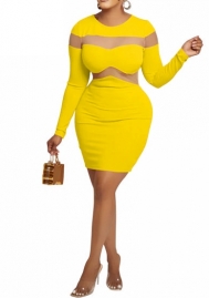 (Yellowe)2023 Styles Women Sexy&Fashion Autumn/Winter TikTok&Instagram Styles  COntrast Color Long Sleeve Mini Dress