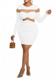 (White)2023 Styles Women Sexy&Fashion Autumn/Winter TikTok&Instagram Styles  COntrast Color Long Sleeve Mini Dress