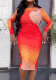 (Orange)2023 Styles Women Sexy&Fashion Autumn/Winter TikTok&Instagram Styles Short Sleeve Print Mesh Midi Dress