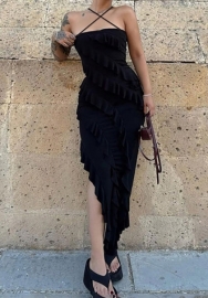 (Black)2023 Styles Women Sexy&Fashion Autumn/Winter TikTok&Instagram Styles Halter Irregular Maxi Dress