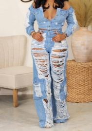 (Only Bottom)(Real Image)2023 Styles Women Sexy&Fashion Autumn/Winter TikTok&Instagram Styles Ripped Jeans Long Pants