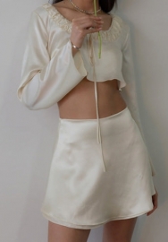 (Real Image)2023 Styles Women Sexy&Fashion Autumn/Winter TikTok&Instagram Styles White Silk Two Piece Dress