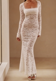 (White)2023 Styles Women Sexy&Fashion Autumn/Winter TikTok&Instagram Styles Lace Long Sleeve Maxi Dress