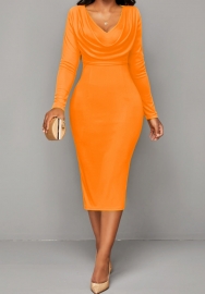 (Orange)2023 Styles Women Sexy&Fashion Autumn/Winter TikTok&Instagram Styles Long Sleeve Midi Dress