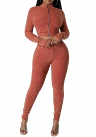 (Orange)2023 Styles Women Sexy&Fashion Autumn/Winter TikTok&Instagram Styles Front Zipper Two Piece Suit