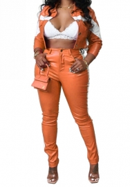 (Orange)2023 Styles Women Sexy&Fashion Autumn/Winter TikTok&Instagram Styles PU Two Piece Suit