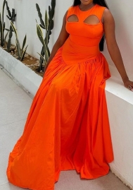(Real Image)2024 Styles Women Sexy&Fashion Sprint/Summer TikTok&Instagram Styles Orange Hem Maxi Dress